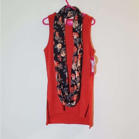 NEW! "Girls Love Pink" Big Girls Orangey Red Pullover Sweater w/ Scarf Sz 10/12 - Picture 3 of 9